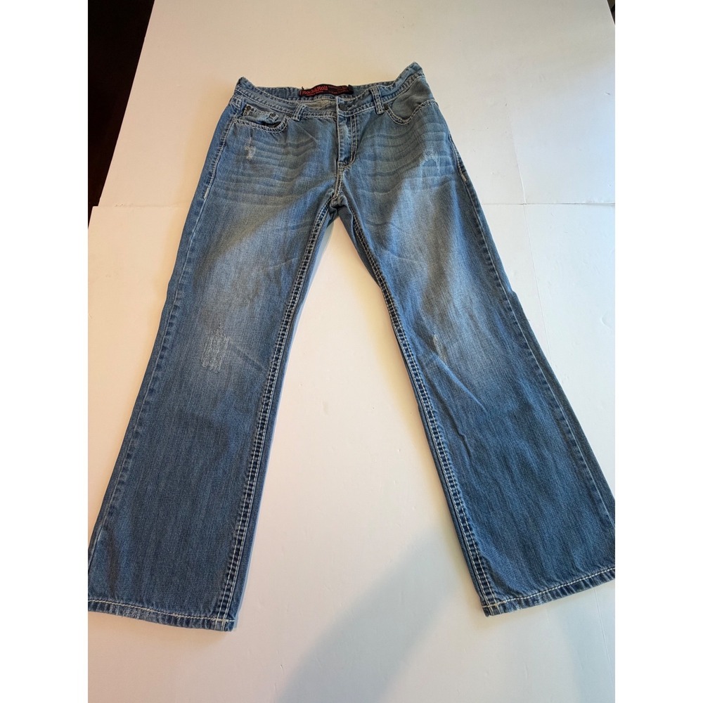 Rock & Roll Cowboy Double Barrel Relaxed Straight Leg Jeans Mens 36x32 Blue Dist